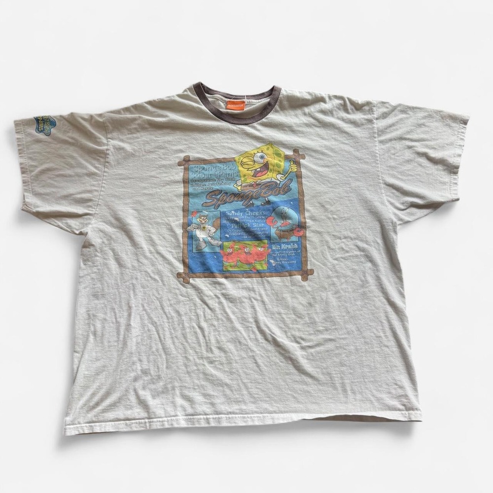 Vintage Y2K Nickelodeon SpongeBob cream ringer tee with character graphic